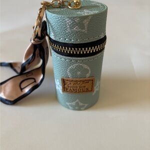 Cylindrical Keychain/ lipstick holder Case in Mint Green with Scarf Detail